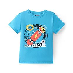 Pine Kids Cotton Half Sleeves T-Shirt Skateboard Print - Blue Atoll