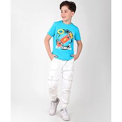 Pine Kids Cotton Half Sleeves T-Shirt Skateboard Print - Blue Atoll