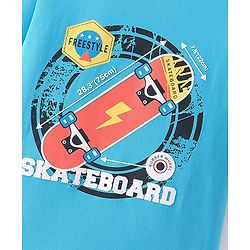 Pine Kids Cotton Half Sleeves T-Shirt Skateboard Print - Blue Atoll