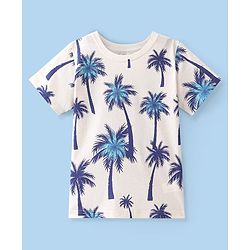 Pine Kids 100% Cotton Half Sleeves Palm Tree Print T-Shirt - White