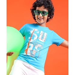 Pine Kids Cotton Half Sleeves T-Shirt Surf Print - Blue