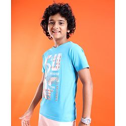 Pine Kids Cotton Half Sleeves T-Shirt Surf Print - Blue