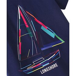 Pine Kids Cotton Knit Half Sleeves T-Shirt Boat Print - Blue Depths