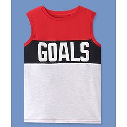 Pine Kids Cotton Knit Sleeveless Text Printed Tank T-Shirt - Red & Black