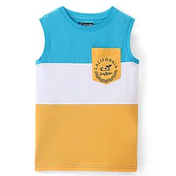 Pine Kids Cotton Knit Sleeveless Text Printed Tank T-Shirt - Blue & Yellow
