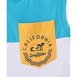Pine Kids Cotton Knit Sleeveless Text Printed Tank T-Shirt - Blue & Yellow