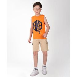 Pine Kids Cotton Sleeveless Tank T-Shirt SKB Print - Tangerine