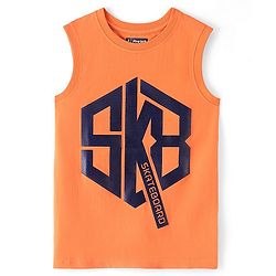 Pine Kids Cotton Sleeveless Tank T-Shirt SKB Print - Tangerine