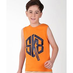 Pine Kids Cotton Sleeveless Tank T-Shirt SKB Print - Tangerine