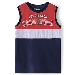 Pine Kids Cotton Knit Sleeveless Text Printed Tank T-Shirt - Red & Blue