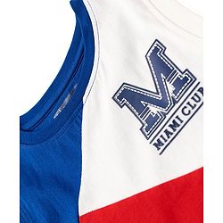 Pine Kids Cotton Knit Sleeveless T-Shirt with Text Print & Color Block - Red White & Navy Blue