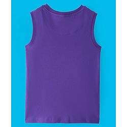 Pine Kids Cotton Knit Sleeveless T-Shirt With Color Block & Text Print - Snow White