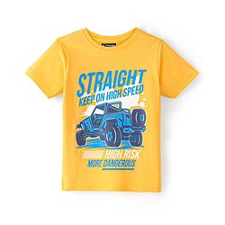 Pine Kids Cotton Knit Half Sleeves T-Shirt With Jeep Print - Yellow