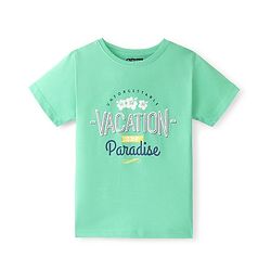 Pine Kids Cotton Knit Half Sleeves Text & Floral Printed T-Shirt - Green