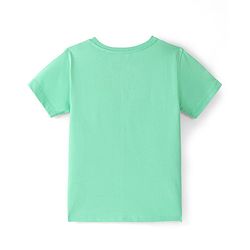 Pine Kids Cotton Knit Half Sleeves Text & Floral Printed T-Shirt - Green