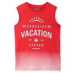 Pine Kids Cotton Knit Sleeveless T-Shirt with Text Print - Red & White