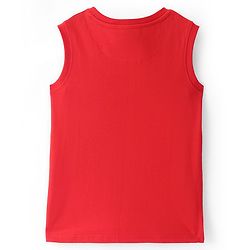 Pine Kids Cotton Knit Sleeveless T-Shirt with Text Print - Red & White
