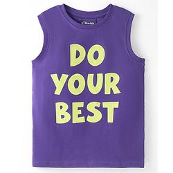 Pine Kids Cotton Knit Sleeveless Tank T-Shirt Text Print - Purple Corallites