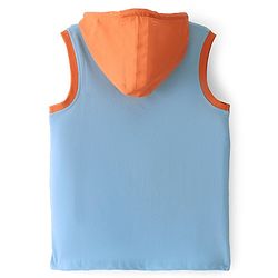 Pine Kids Cotton Knit Sleeveless Hooded T-Shirt Trees Print - Blue