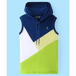 Pine Kids Cotton Knit Sleeveless  Hooded T-Shirt With Color Block Print - Multicolor