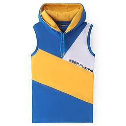 Pine Kids Cotton Knit Sleeveless  Hooded T-Shirt With Color Block Print - Multicolor