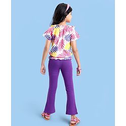 Pine Kids Cotton Knit Half Sleeves Leaves Printed Top - White