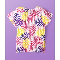 Pine Kids Cotton Knit Half Sleeves Leaves Printed Top - White