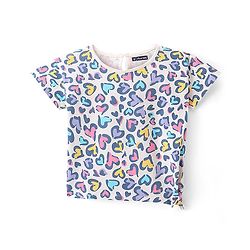 Pine Kids Cotton Half Sleeves Knotted Top Hearts Print - Snow White