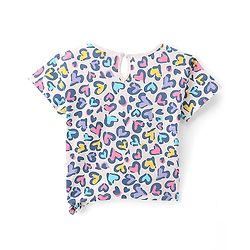 Pine Kids Cotton Half Sleeves Knotted Top Hearts Print - Snow White