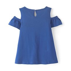 Pine Kids Cotton Knit Cold Shoulder Sleeves Floral Printed Top - Blue