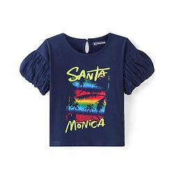 Pine Kids Cotton Knit Half Sleeves Top Beach Theme - Navy Poeny
