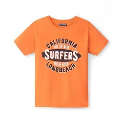 Pine Kids Cotton Knit Half Sleeves Text Print T-Shirt - Orange