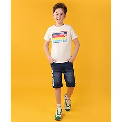 Pine Kids Cotton Half Sleeves T-Shirt Text Print - Snow White