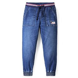 Pine Kids Denim Woven Full Length Washed Jeans Text Print - Blue