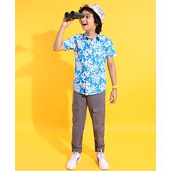 Pine Kids Cotton Half Sleeves Shirt Tropical Print - Blue