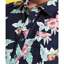 Pine Kids Cotton Woven Half Sleeves Shirt Floral Printed - Navy Blue
