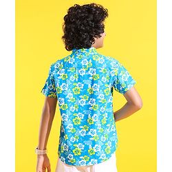 Pine Kids Cotton Woven Half Sleeves Shirt Floral Printed - Blue