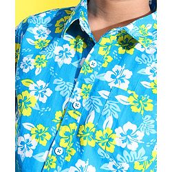Pine Kids Cotton Woven Half Sleeves Shirt Floral Printed - Blue