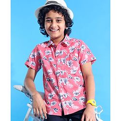 Pine Kids Cotton Half Sleeves Shirt Floral Print - Pink