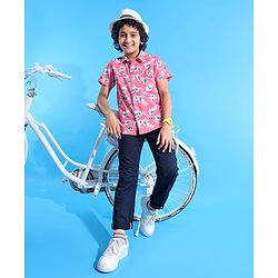 Pine Kids Cotton Half Sleeves Shirt Floral Print - Pink