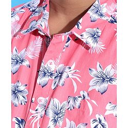 Pine Kids Cotton Half Sleeves Shirt Floral Print - Pink