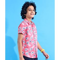 Pine Kids Cotton Half Sleeves Shirt Floral Print - Pink