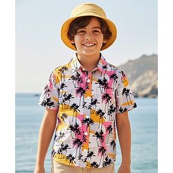 Pine Kids Cotton Woven Half Sleeves Shirt with Tree Print - Multicolour