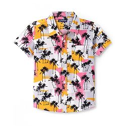 Pine Kids Cotton Woven Half Sleeves Shirt with Tree Print - Multicolour