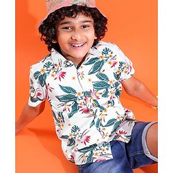 Pine Kids Cotton Woven Half Sleeves Shirt Floral Printed - White