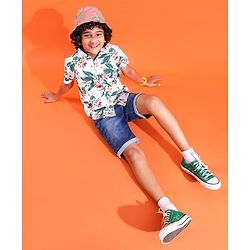 Pine Kids Cotton Woven Half Sleeves Shirt Floral Printed - White