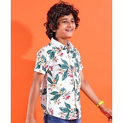 Pine Kids Cotton Woven Half Sleeves Shirt Floral Printed - White