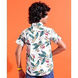Pine Kids Cotton Woven Half Sleeves Shirt Floral Printed - White