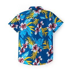 Pine Kids Cotton Woven Half Sleeves Shirt with Floral Print - Blue