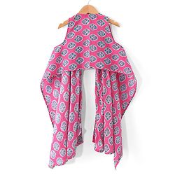 Pine Kids Viscose Sleeveless Kurti & Salwar Set with Dupatta Floral Print - Pink